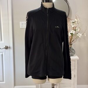 Polo Lauren Active Womens Petite Sz L Zip Jacket Black White Embroidered Sleeves